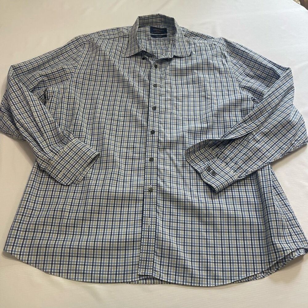 Charles Tyrwhitt Non Iron Slim Fit Blue Plaid Gingham Button Down Shirt Size XXL